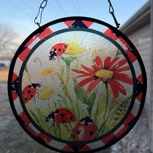 Ladybug and Flower Glass Sun Catcher